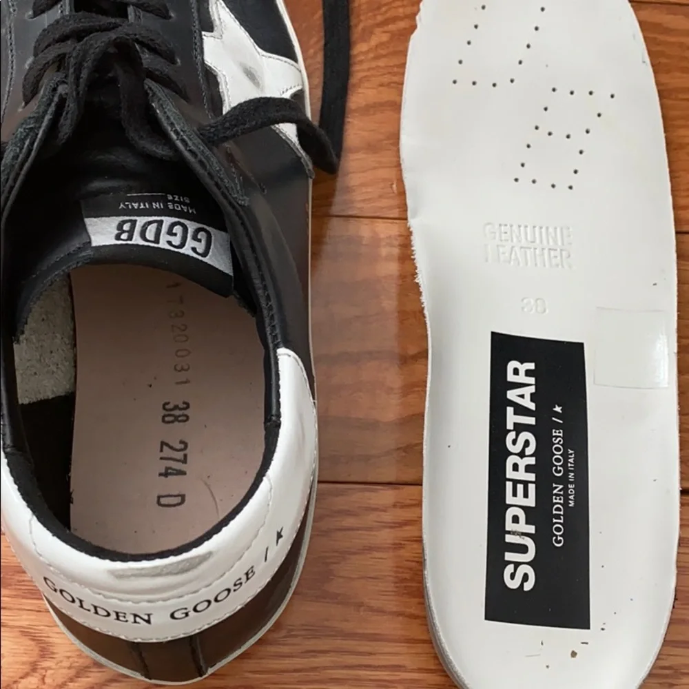 Golden Goose Black Leather Superstar Sneakers with White Star - Picture 9 of 15
